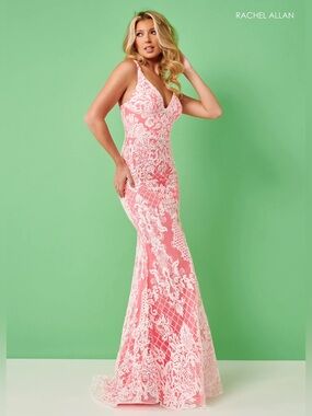 Rachel Allan Pink Fit-and-Flare Prom Gown